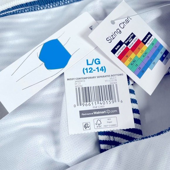 Time and Tru High Waisted Striped Bikini Size 12-14 Blue and White - Picture 3 of 5